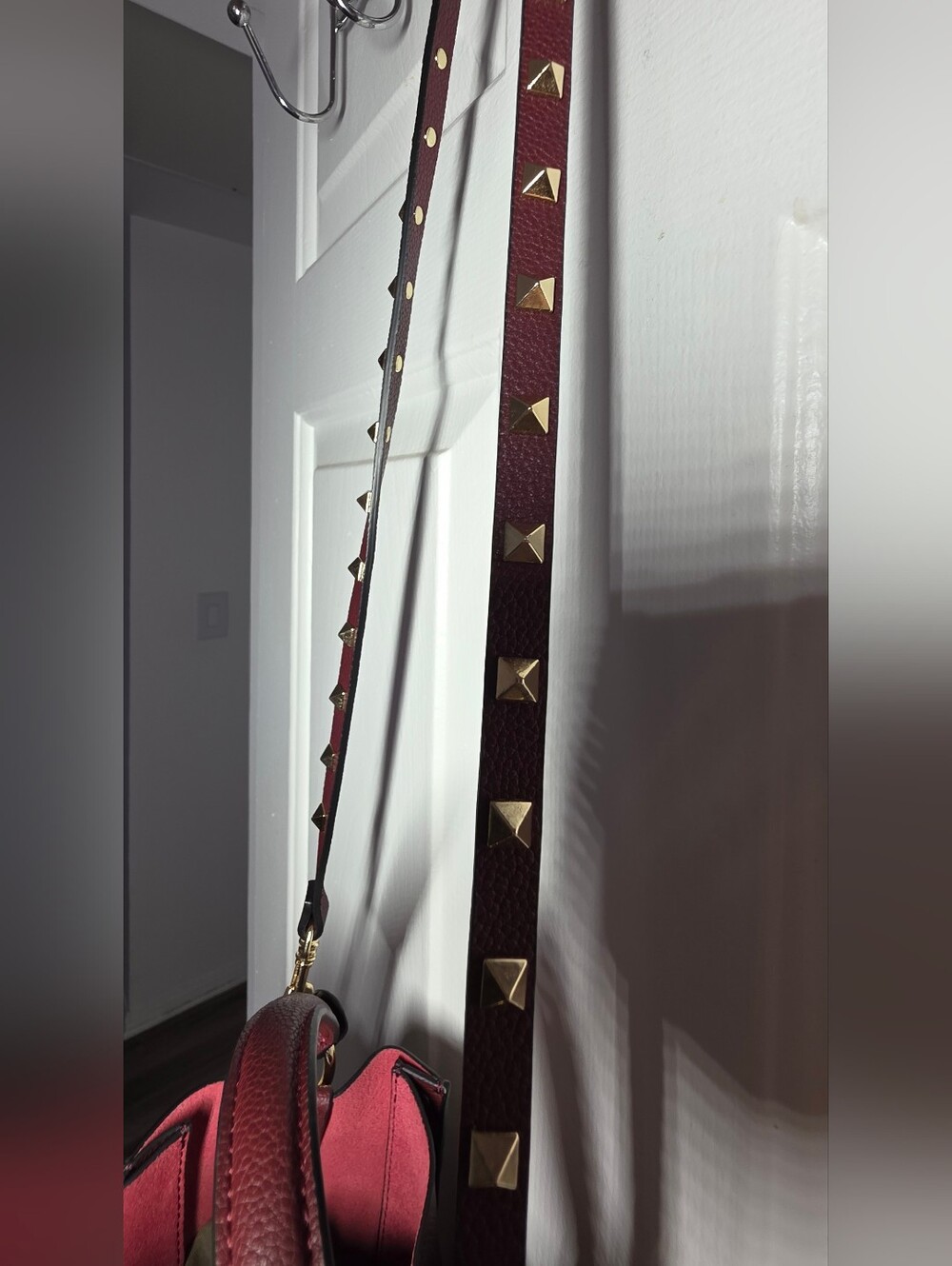 Studded Burgundy Leather Bucket Bag - Picture 14 of 16